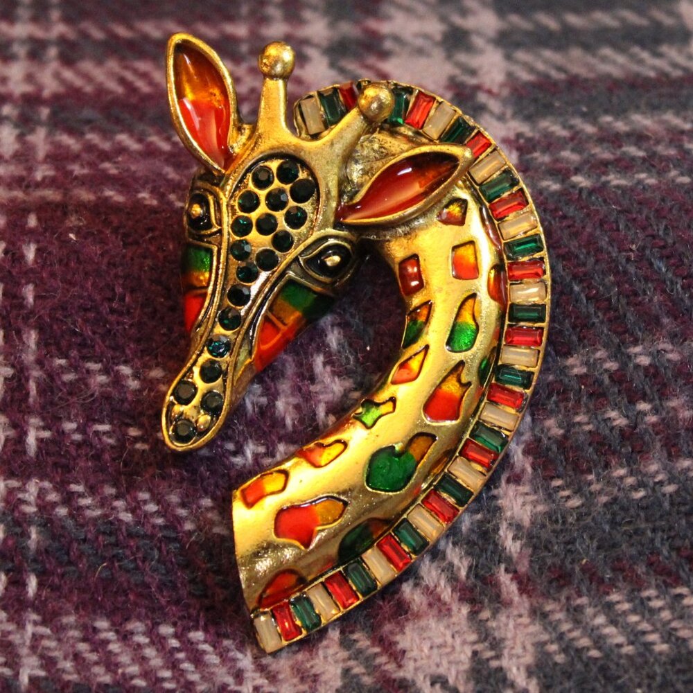 Giraffe Enamel Rhinestone Gold-tone Pin Brooch